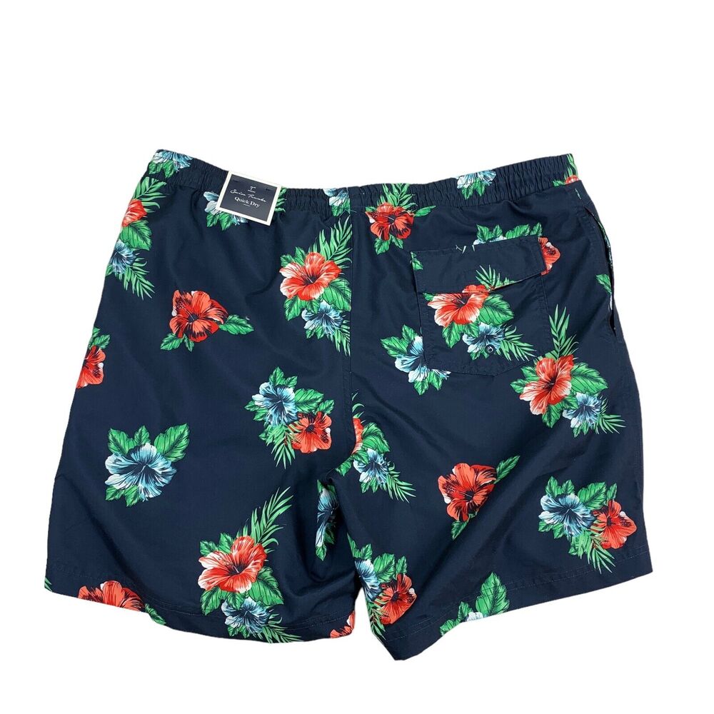 Club Room Mens Floral 7" Drawstring Quick-Dry Swim Trunks Shorts Navy Blue XL - Picture 2 of 4